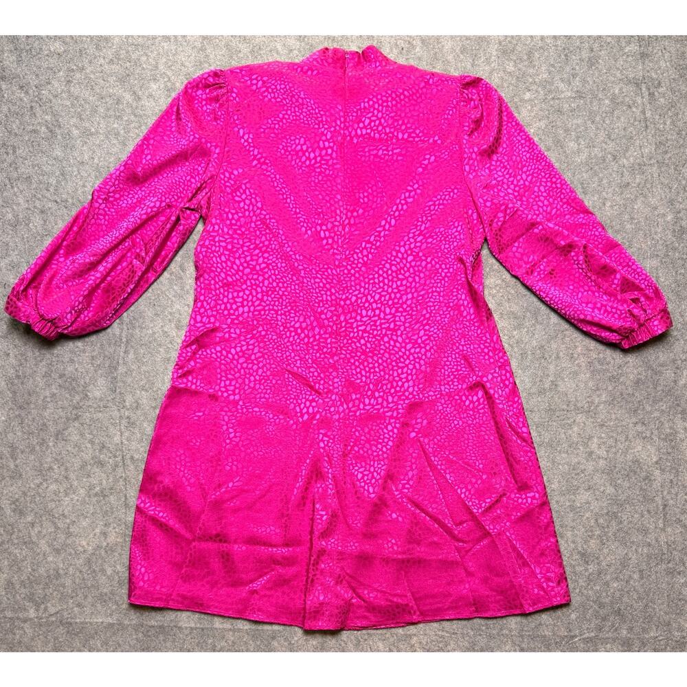 Jessica Howard Womens Petite 12P Hot Pink Jacquard Mock Neck Puff Sleeve Dress - Picture 5 of 7
